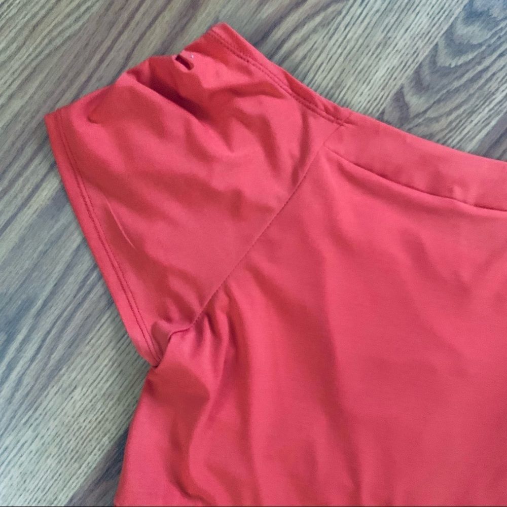Agb Woman Orange Cap Sleeve Tunic Top Gathered Front Size 1 X - Picture 7 of 9